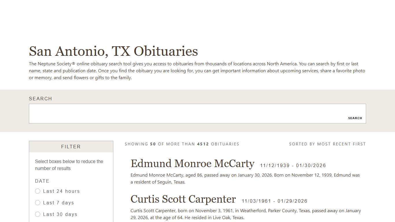 San Antonio, TX Obituaries Find San Antonio Obituaries