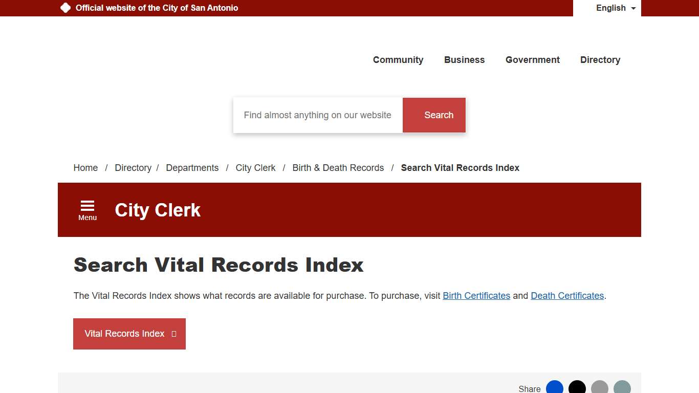 Search Vital Records Index - City of San Antonio